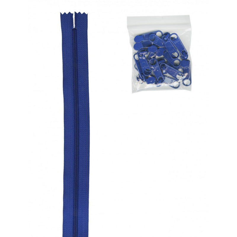 ByAnnie: Zipper by the Yard - 4 yards 16mm + 16 Extra Large Coordinated Pulls Blastoff Blue