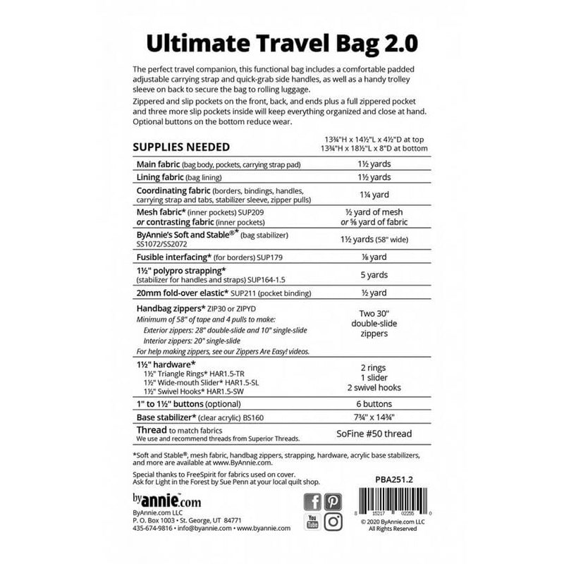 ByAnnie: Ultimate Travel Bag 2.0 Pattern Materials List