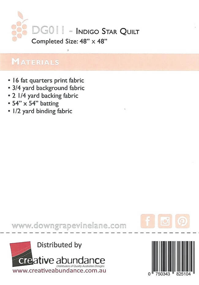 Down Grapevine Lane Pattern: Indigo Star Quilt