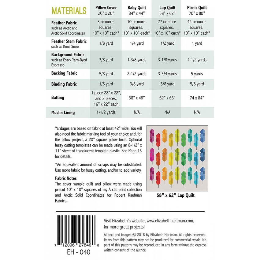 Artic Feathers Materials List