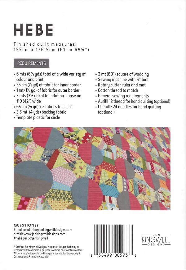 Hebe Quilt Pattern Materials List