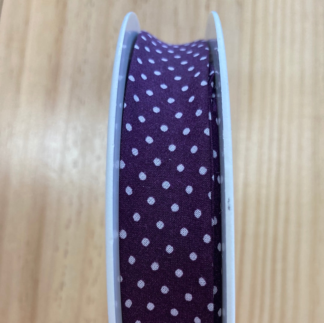 Frou-Frou - Double Fold Bias Binding 20mm White Dot Purple