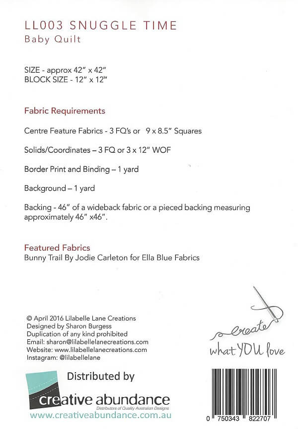 Snuggle Time Baby Quilt Materials List