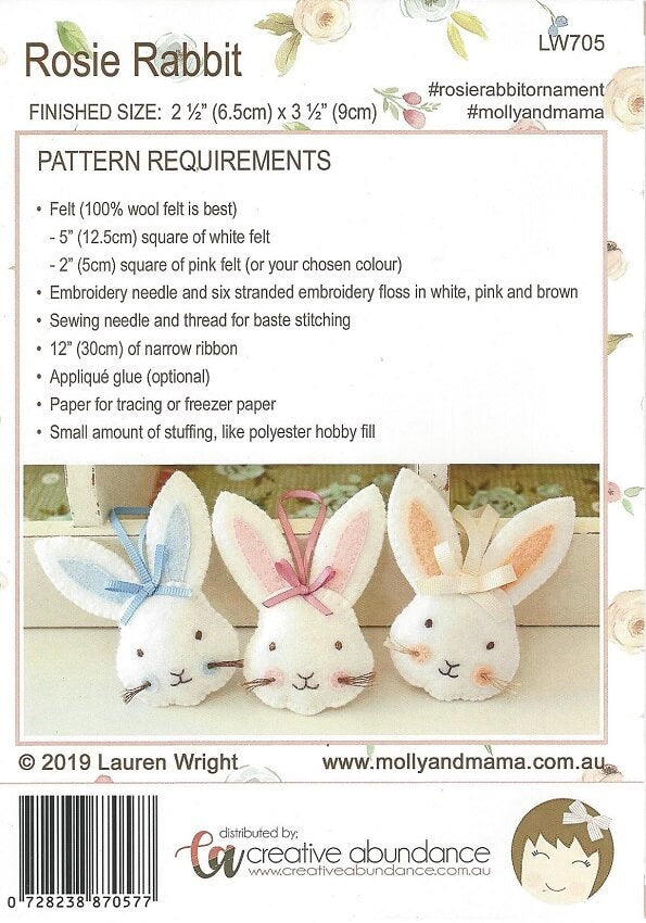 Molly and Mama: Rosie Rabbit Felt Pattern
