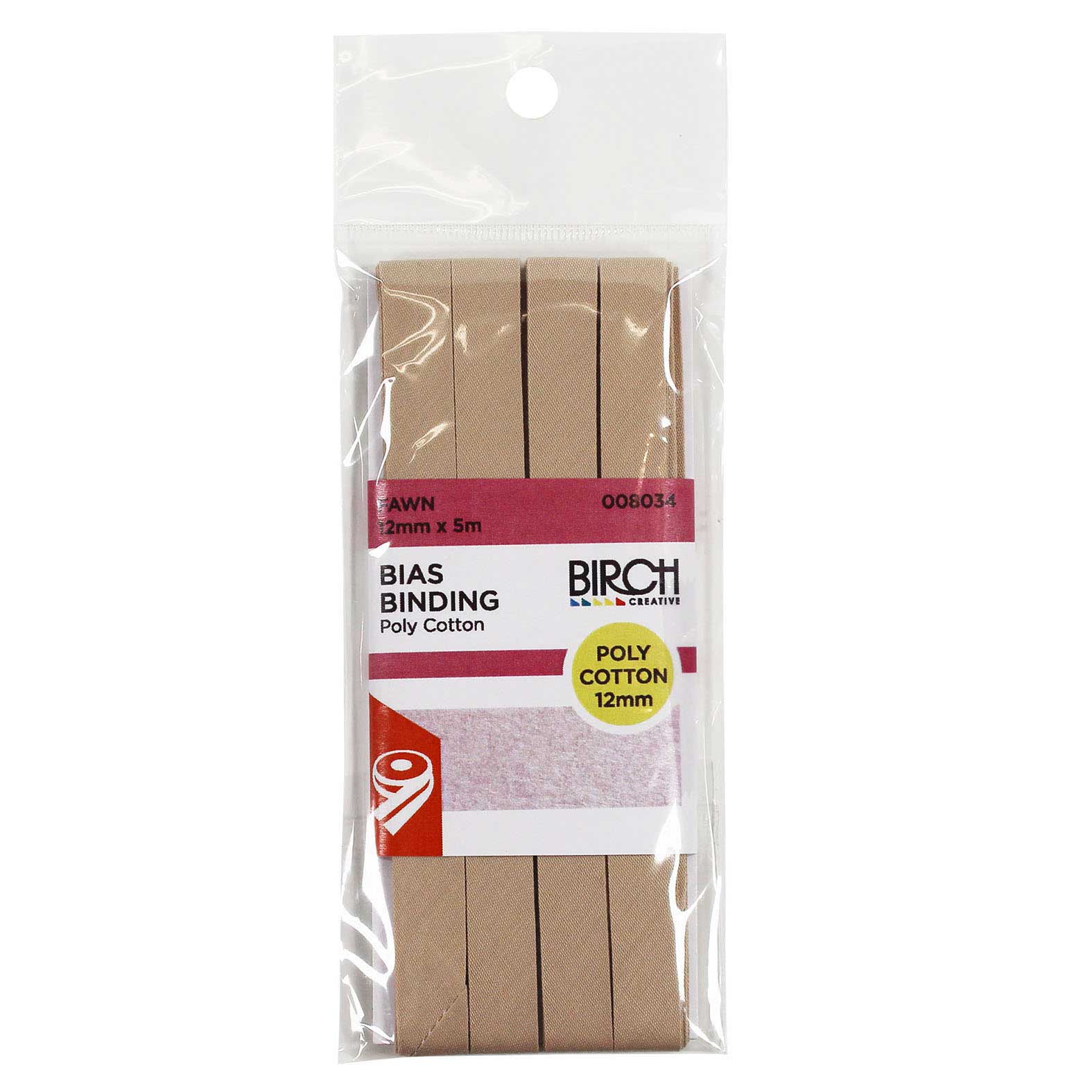 Birch Bias Binding - Polycotton 12mm x 5 Metre Fawn