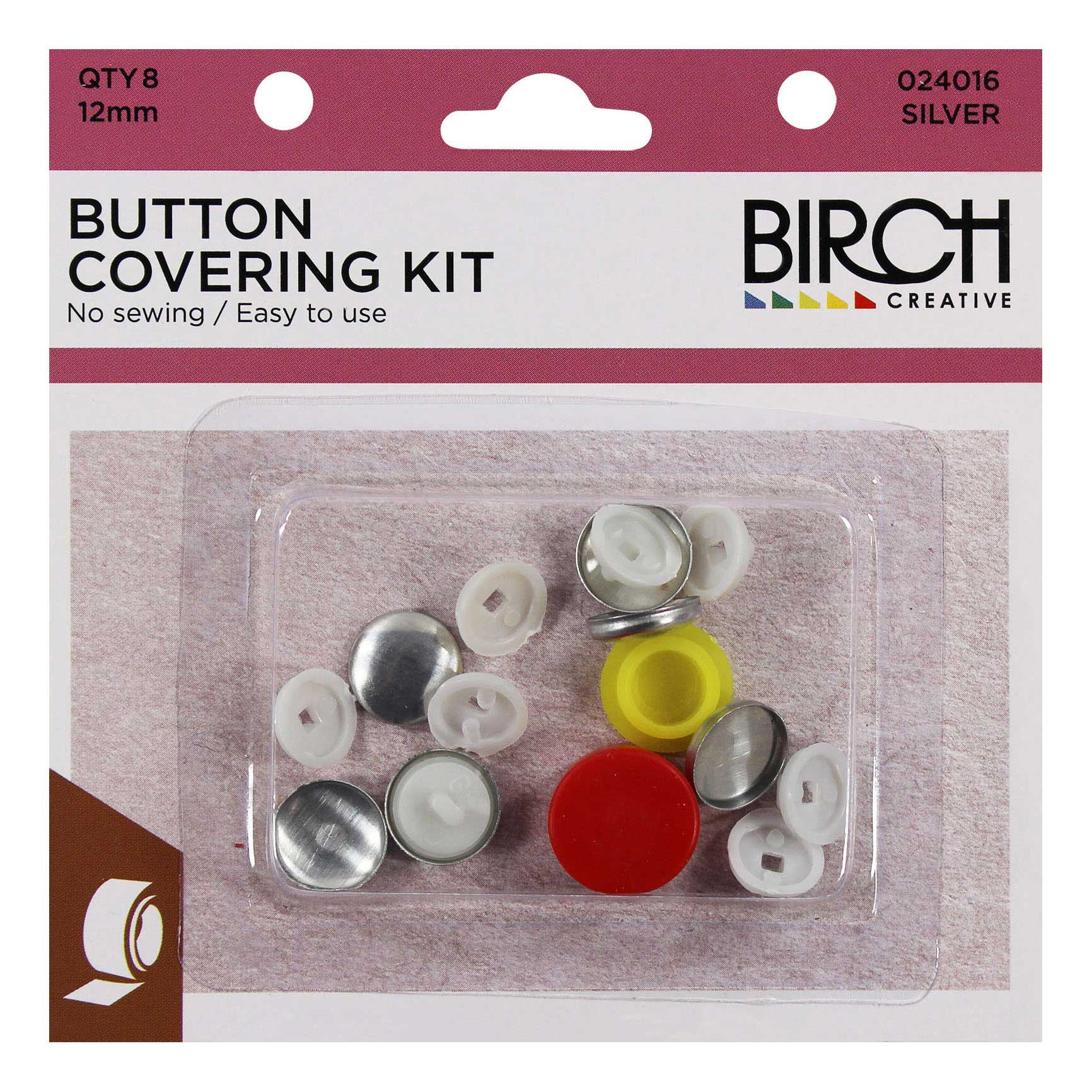 Birch Button Covering Kit Silver 12mm