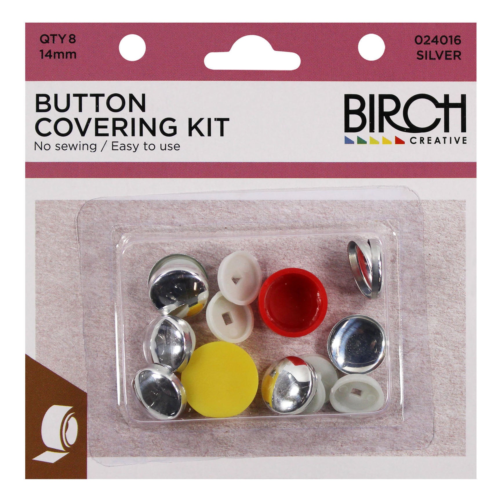 Birch Button Covering Kit Silver 14mm