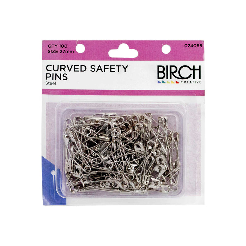 Birch: Curved Safety Pins 27mm x 100