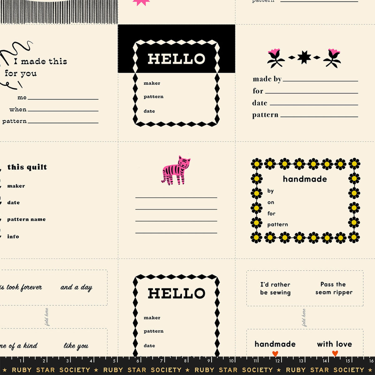 1 800 Calico Thanks I Made This Panel Quilt Label BLACK by Alexia Abegg Ruby Star Society RS4165 14 RULER