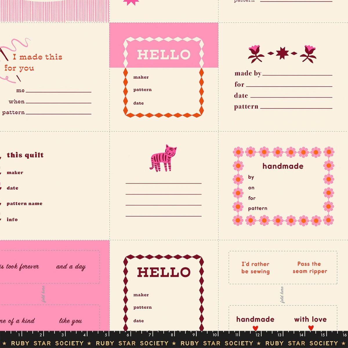 1 800 Calico Thanks I Made This Panel Quilt Label PINK by Alexia Abegg Ruby Star Society RS4165 12 RULER