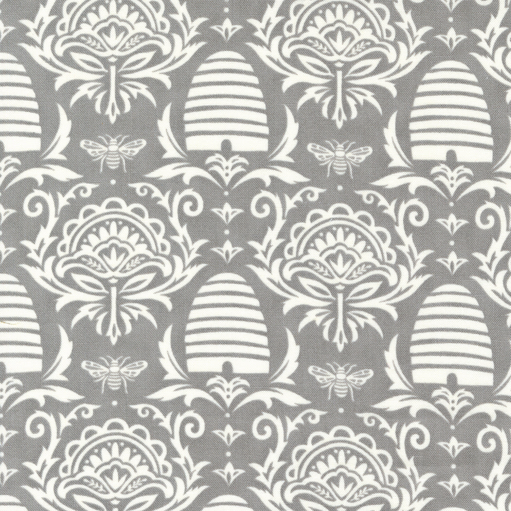 Moda Fabrics: Honey and Lavender Beehives in Pebble Grey by Deb Stain 5608227