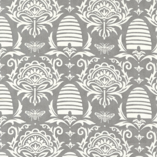 Moda Fabrics: Honey and Lavender Beehives in Pebble Grey by Deb Stain 5608227