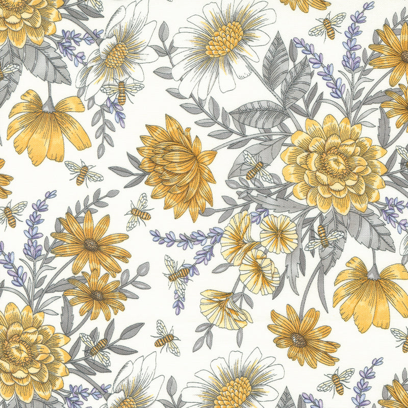 Moda Fabrics: Honey and Lavender All over Floral on Milk by Deb Stain 56083 11