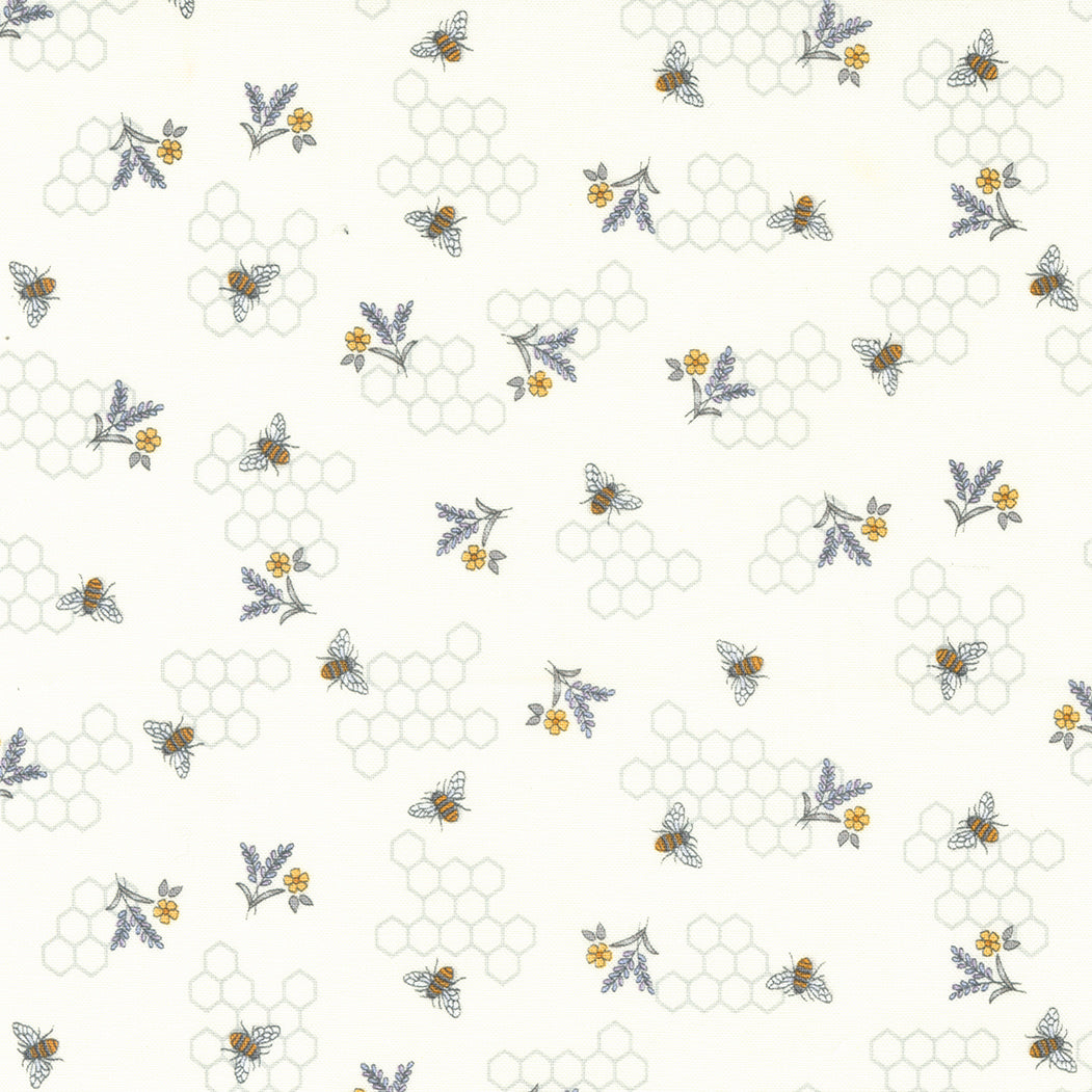 Moda Fabrics: Honey and Lavender Buzzing Bees on Milk by Deb Stain