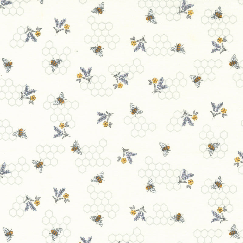 Moda Fabrics: Honey and Lavender Buzzing Bees on Milk by Deb Stain