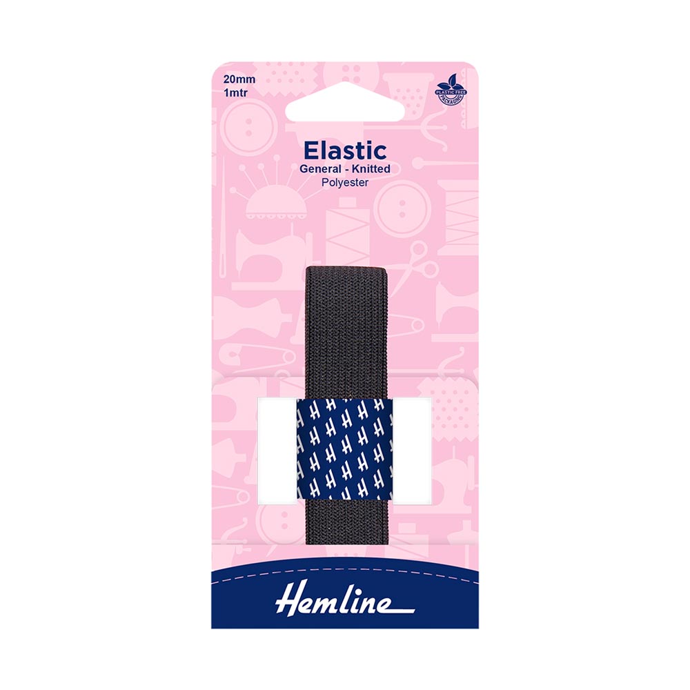 HEMLINE Knitted Elastic 20mm x 1m BLACK