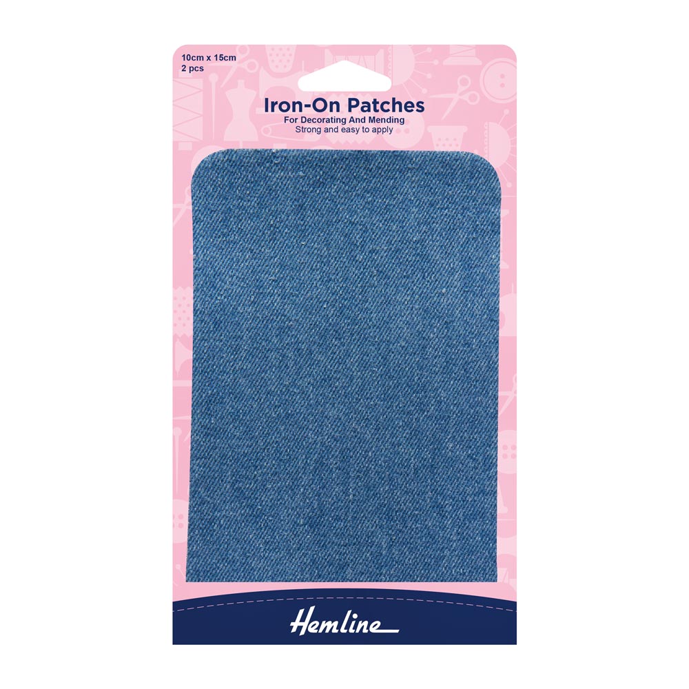 HEMLINE Iron on Patches 2pcs Light Denim