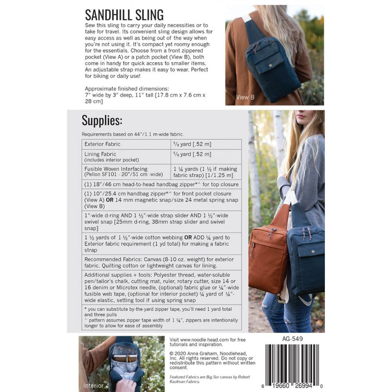 Noodlehead Sewing Pattern: Sandhill Sling Bag Materials List