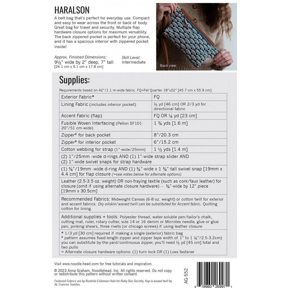 Noodlehead Sewing Pattern: Haralson Belt Bag