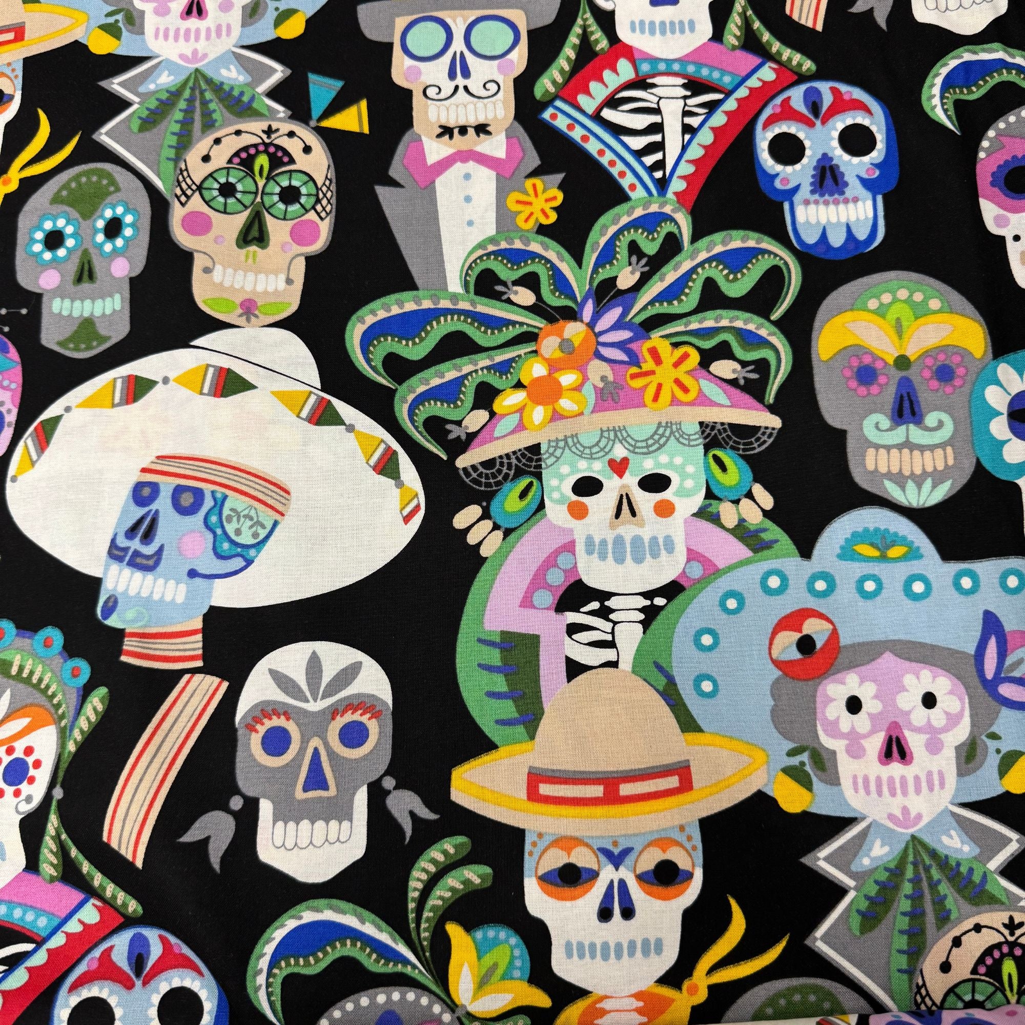 Alexander Henry Fabrics: Forklorico Carita Calaveras Skulls Black 8810C