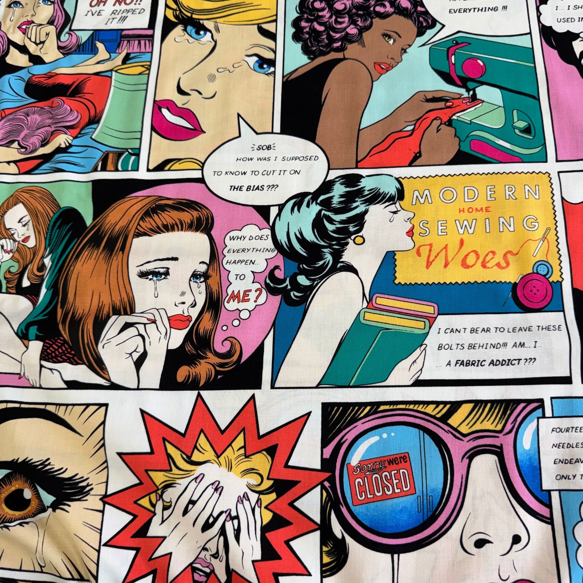 Alexander Henry : Nicole's Prints - Sewing Woes in Natural / Multi LARGE SCALE 8646A