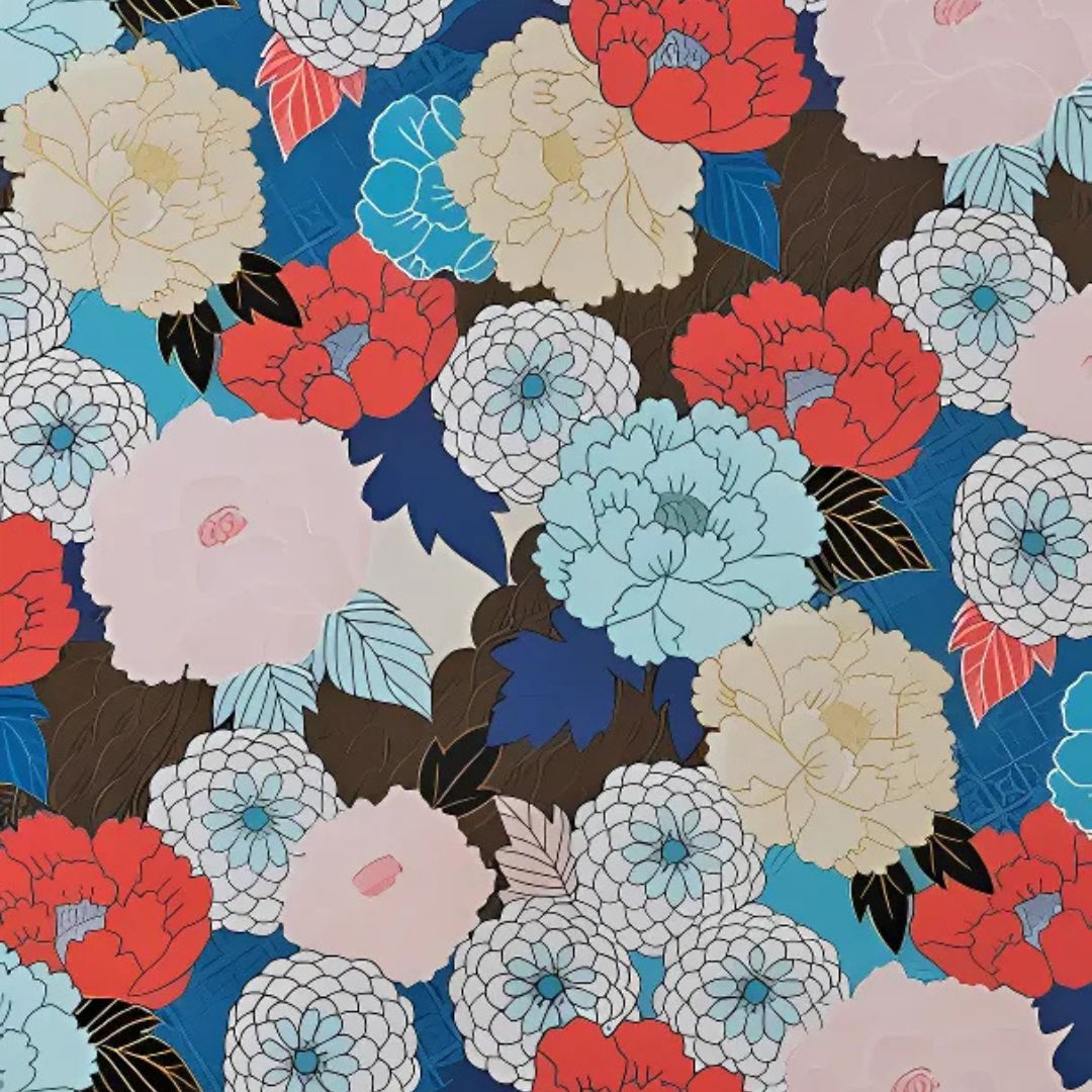 Alexander Henry Fabrics - Tokyo Mums Blue 8873B