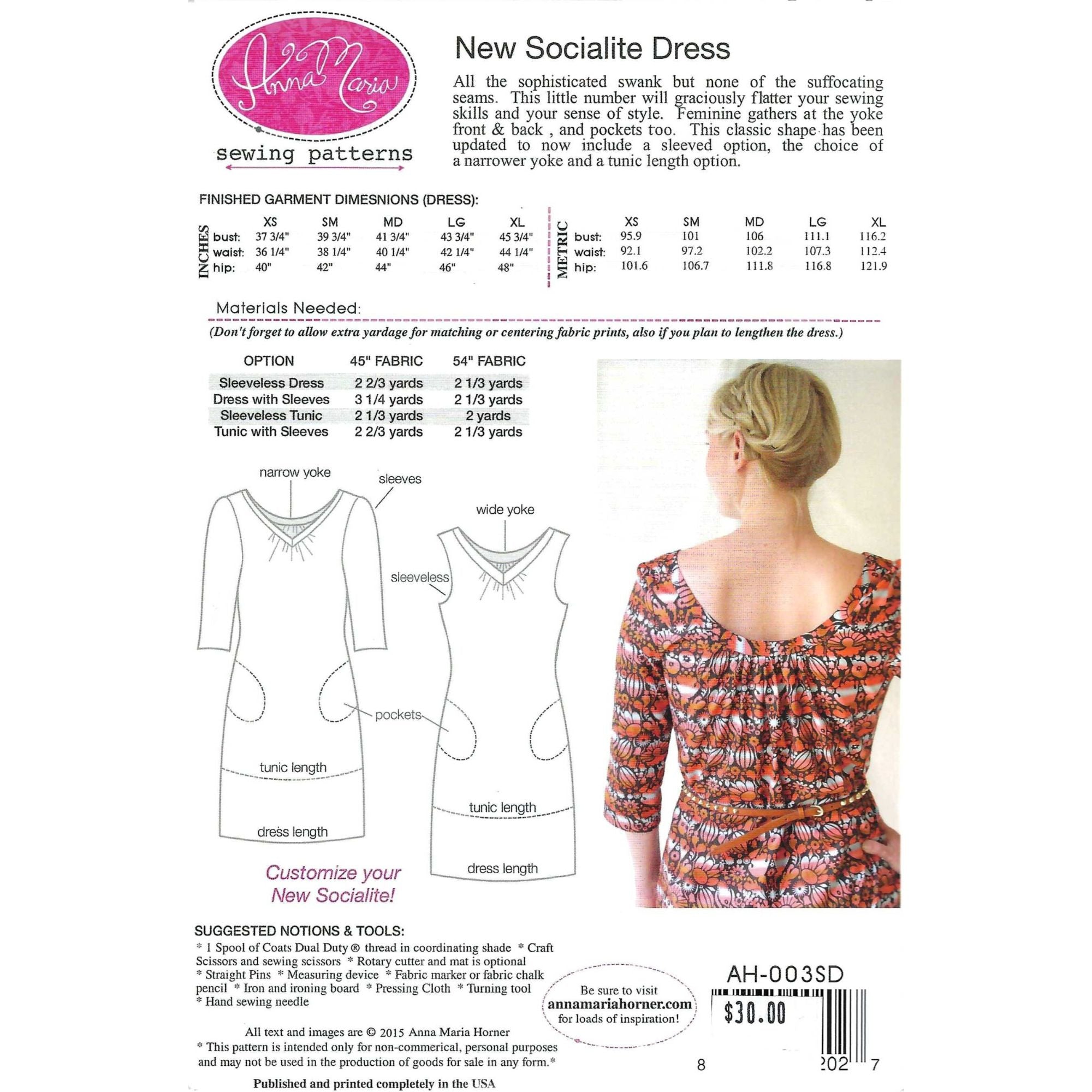 Anna Maria Horner Pattern: New Socialite Dress Pattern Sizing and Fabric Requirements