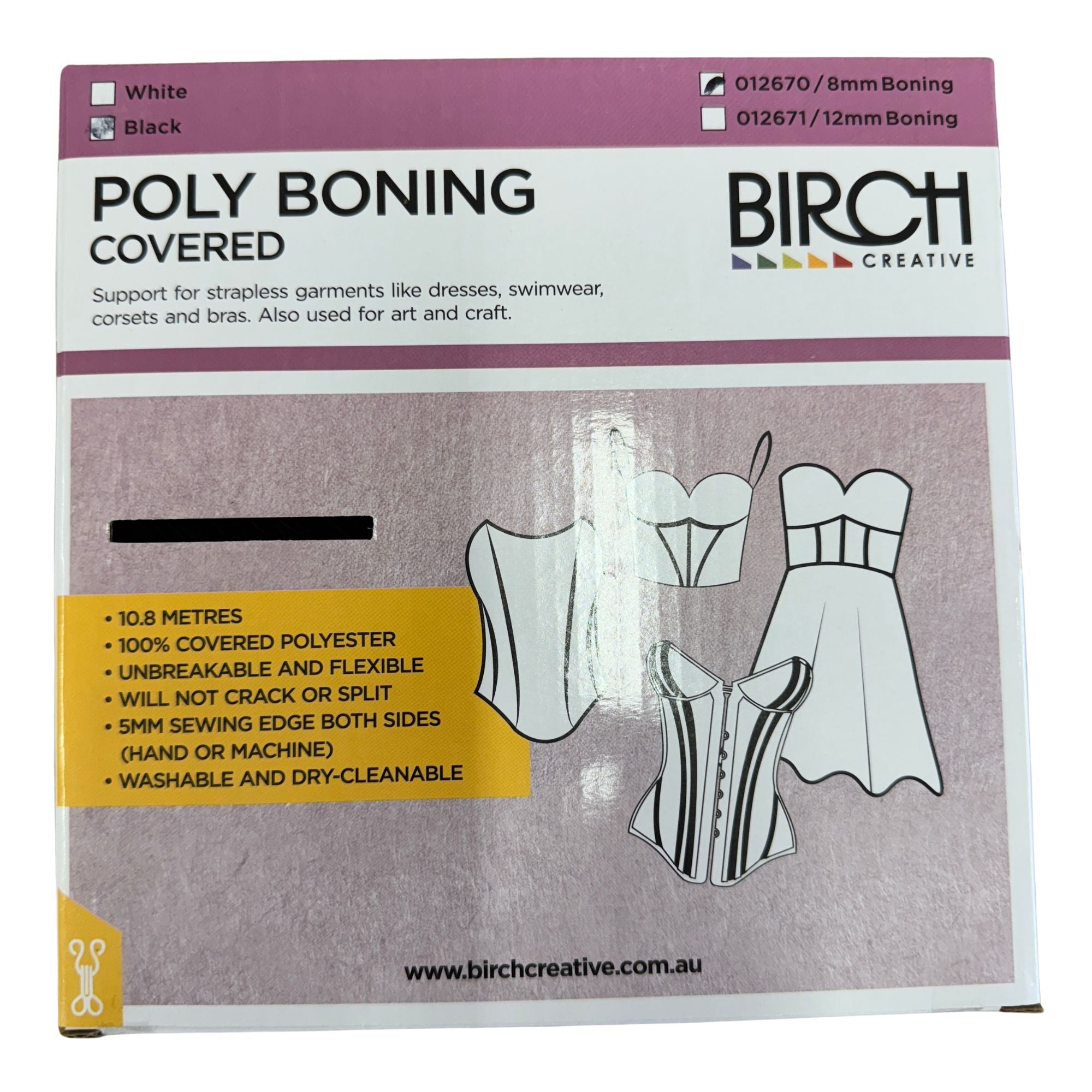 Birch Boning Covered Polyester 8mm x 10.8 metres BLACK