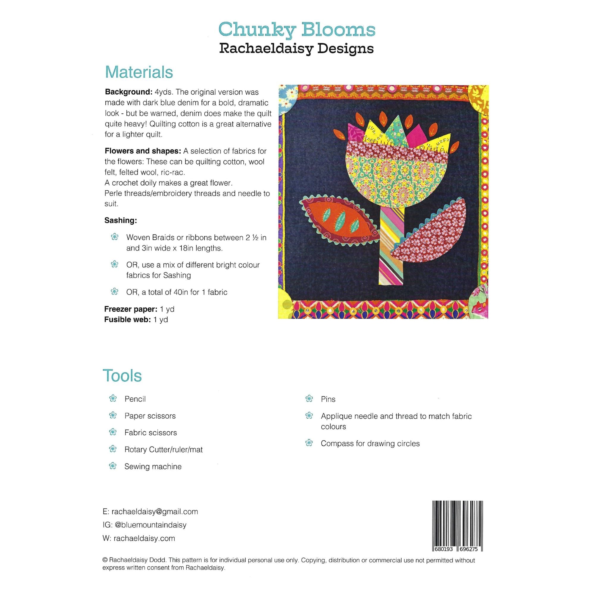 Rachaeldaisy Designs: Chunky Blooms Quilt Pattern PAPER Pattern