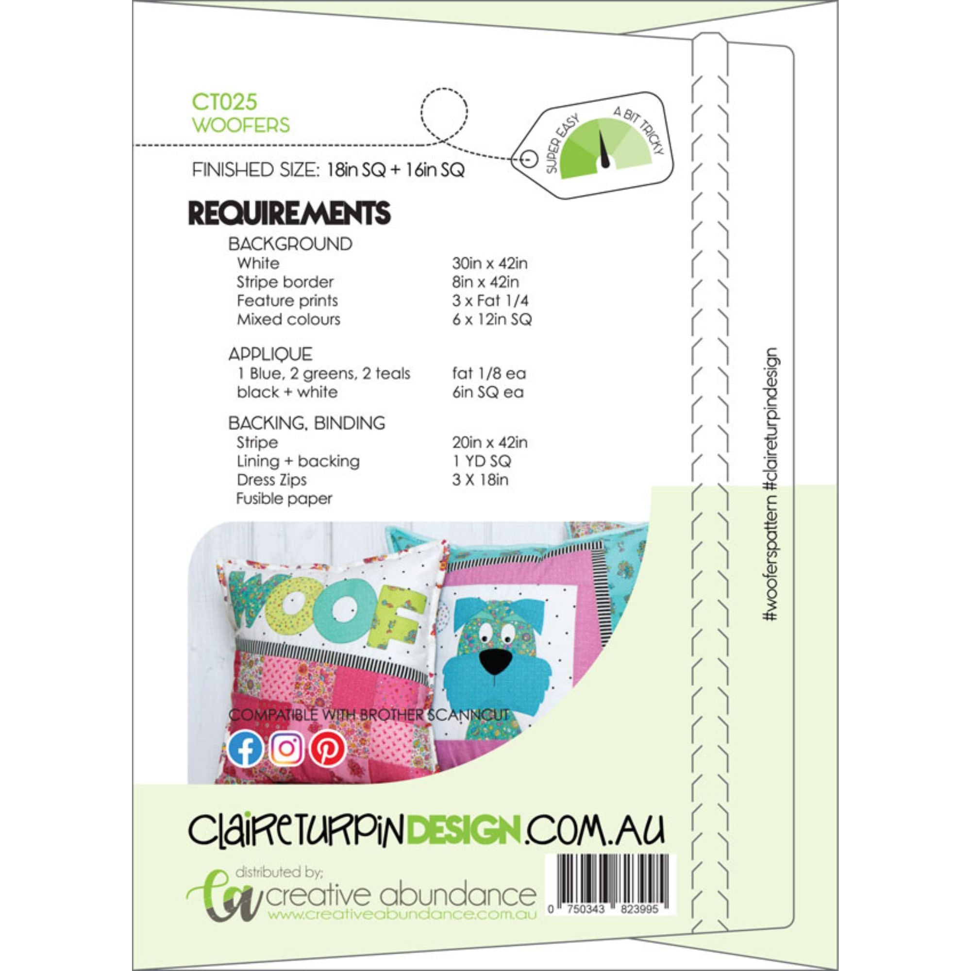 Claire Turpin Cushion Pattern: Woofers Materials List
