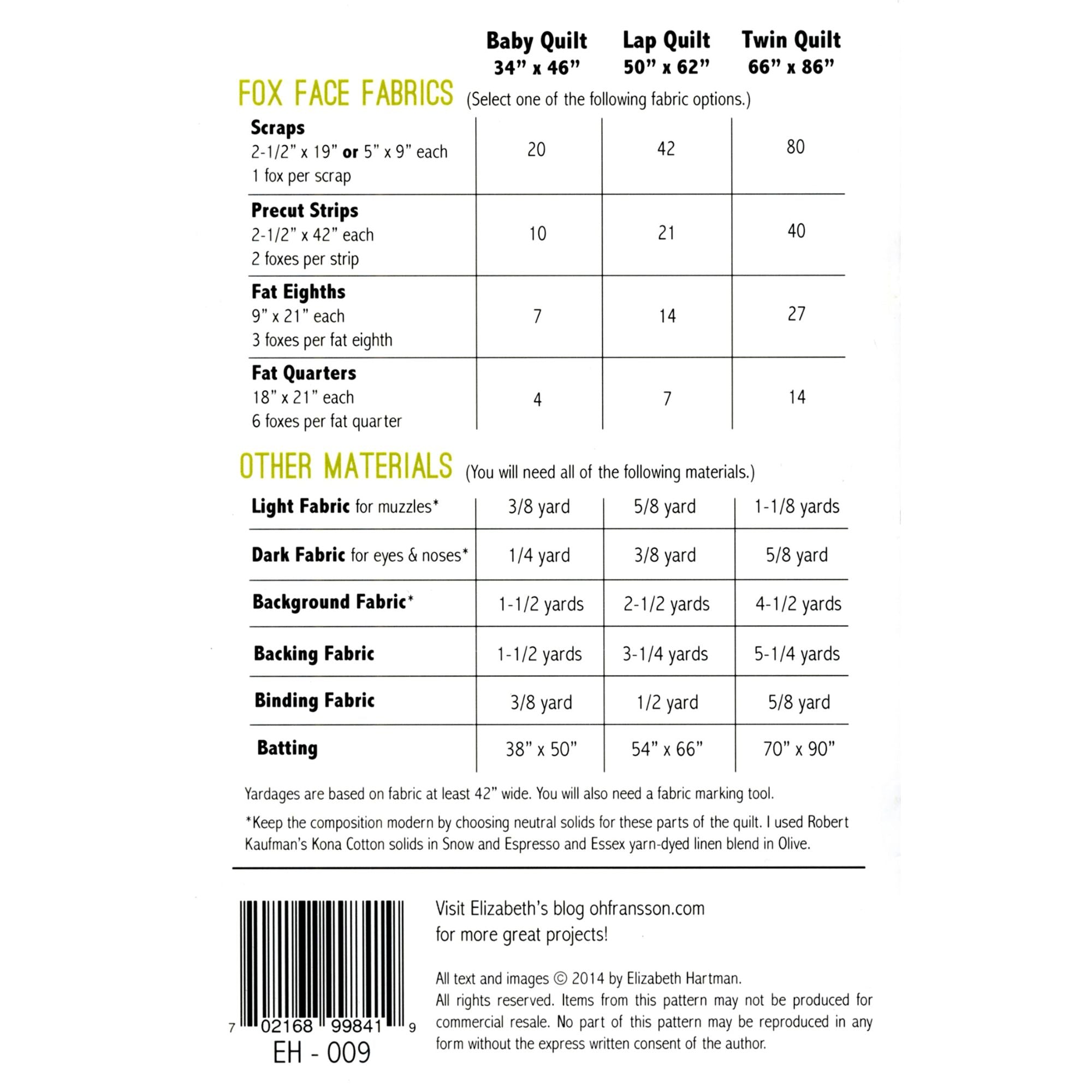 Elizabeth Hartman: Fancy Fox Quilt Pattern