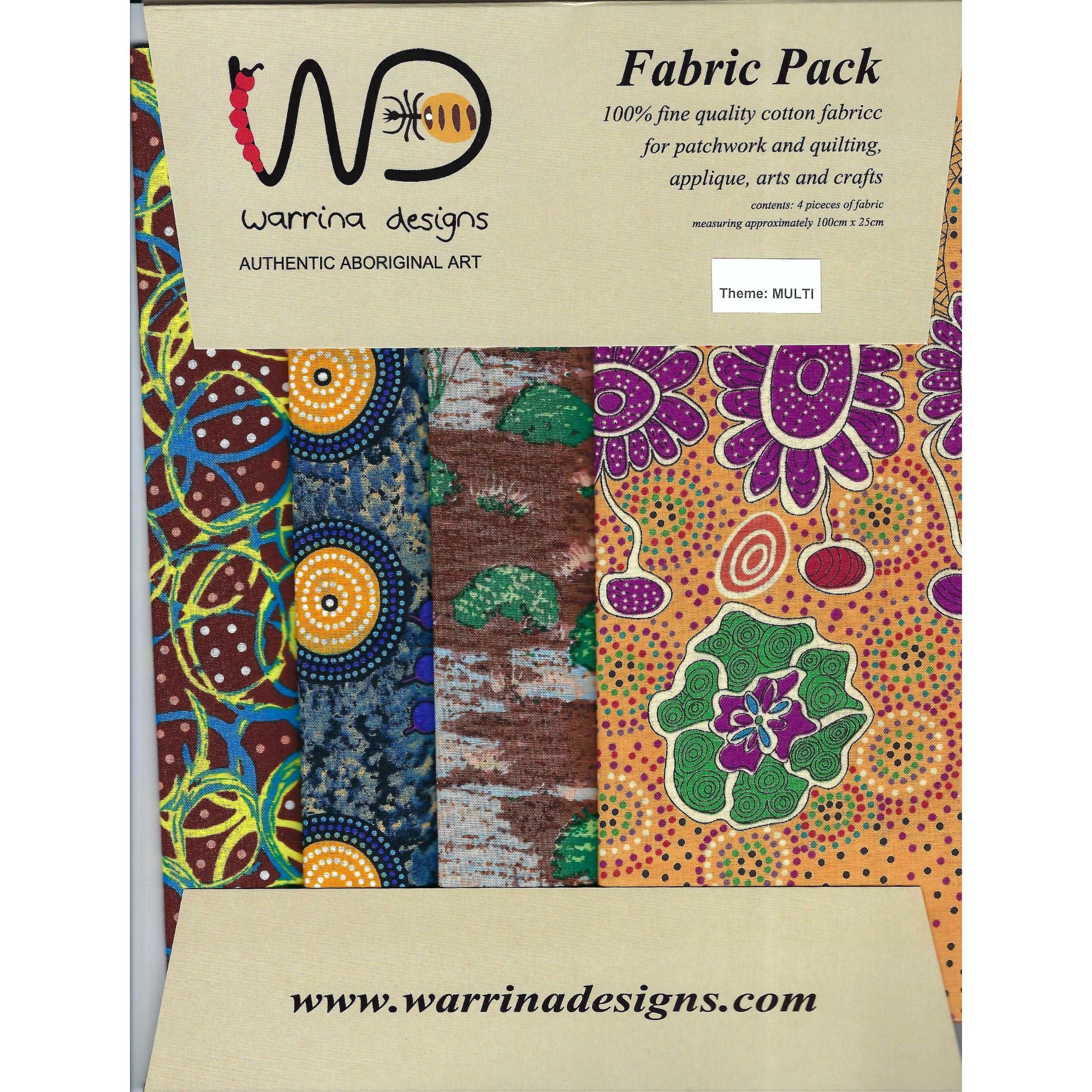 Fabric Pack: Aboriginal Designs in Multi 4 x 25cm pcs