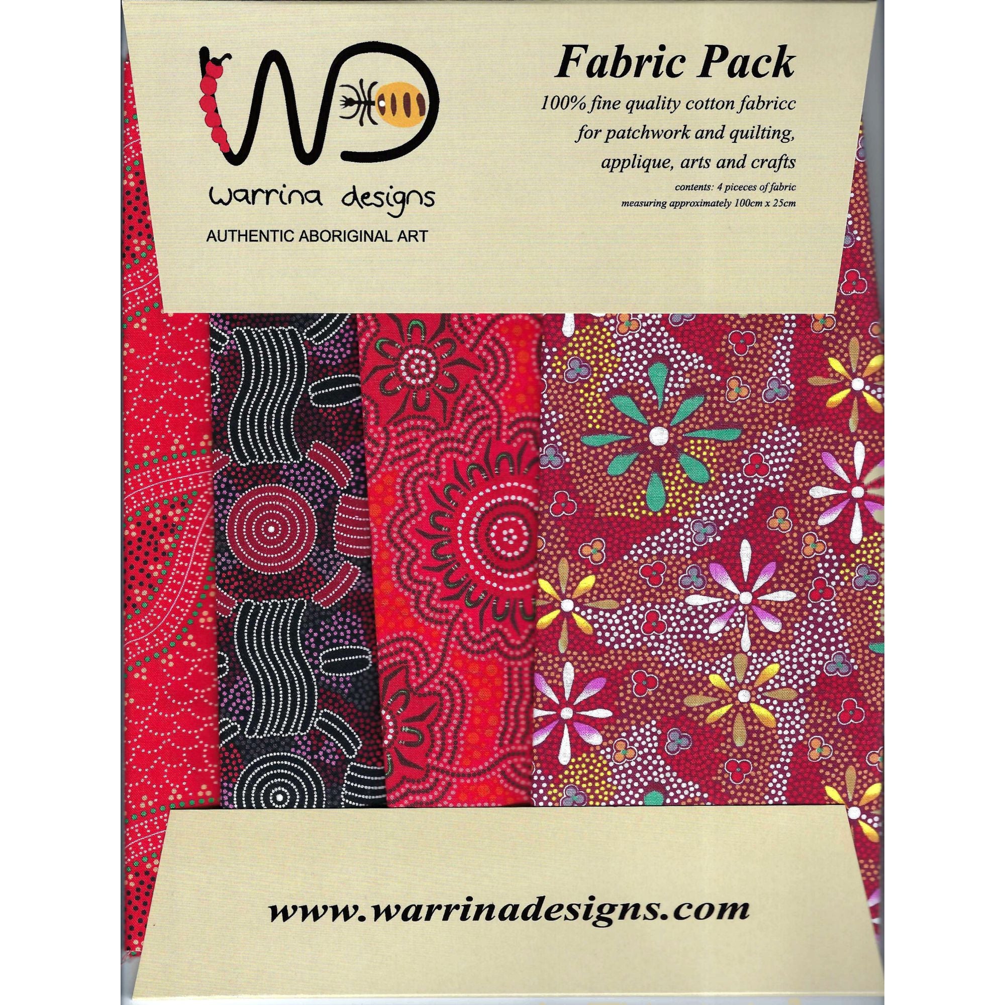 Fabric Pack: Aboriginal Designs in Red 4 x 25cm pcs