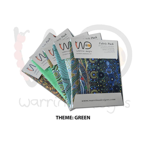 Fabric Pack: Aboriginal Designs in Green 4 x 25cm pcs