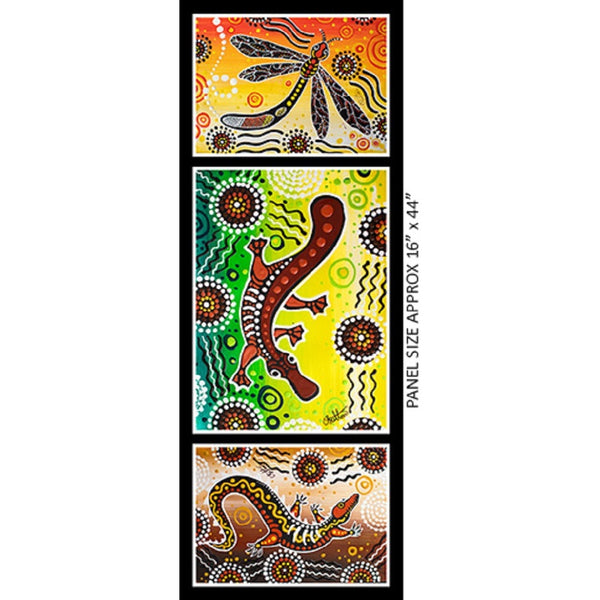 Aboriginal Design: Spirit of the Bush 2 - G Platypus, Dragonfly and Crocodile 16 Inch Panel