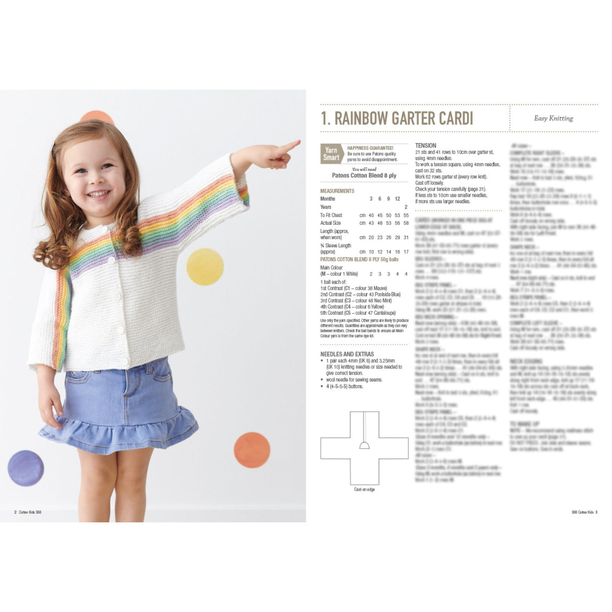 Heirloom: Cotton Kids Knitting Patterns 366 Rainbow Garter Cardi