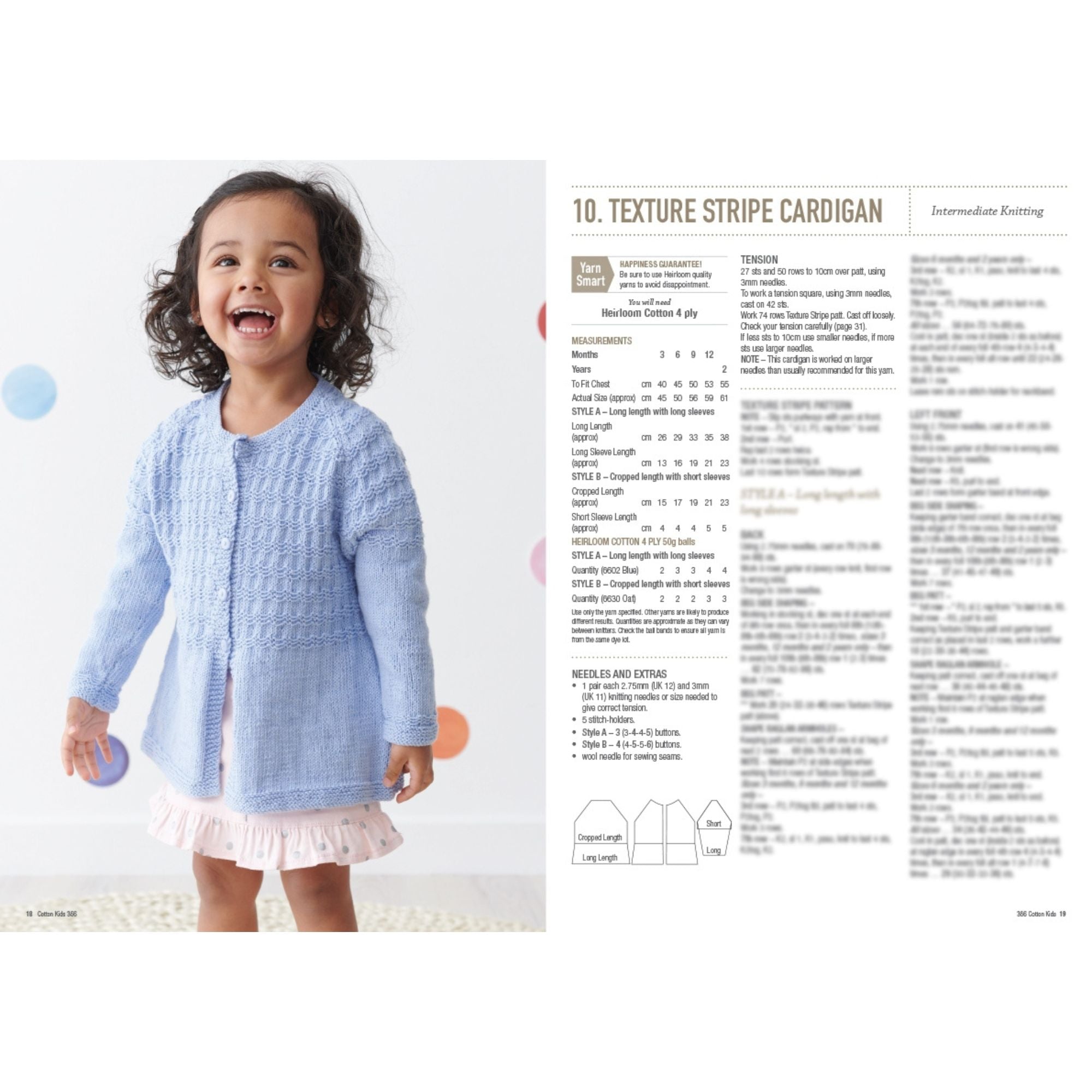 Heirloom: Cotton Kids Knitting Patterns 366 Textured Stripe Cardigan