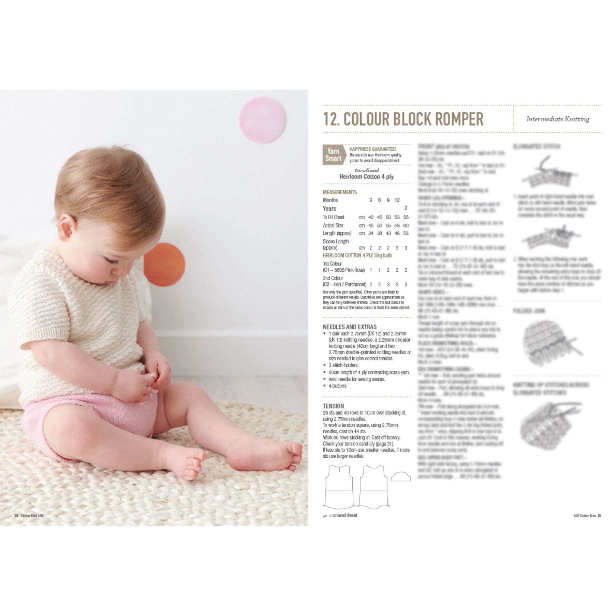 Heirloom: Cotton Kids Knitting Patterns 366 Colour Block Romper