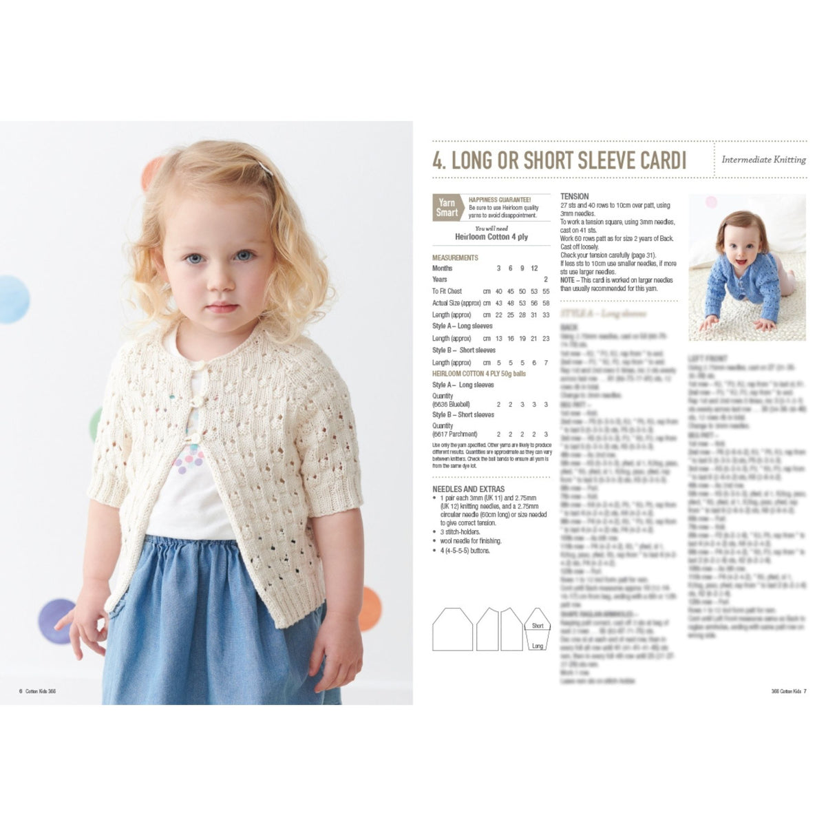 Heirloom: Cotton Kids Knitting Patterns 366 Long or Short Sleeve Cardi