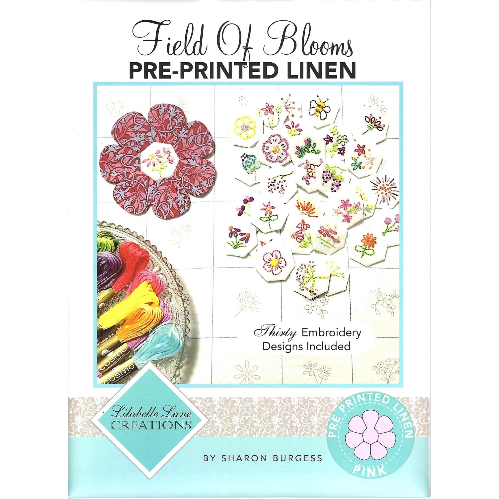 Lilabelle Lane Creations - Field of Blooms - Pre-printed Hanky Linen Pink