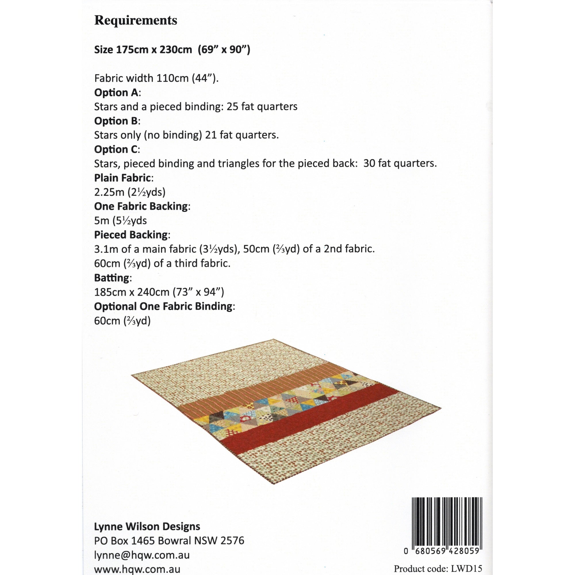 Lynne Wilson Designs - Starstruck Quilt Pattern Materials List