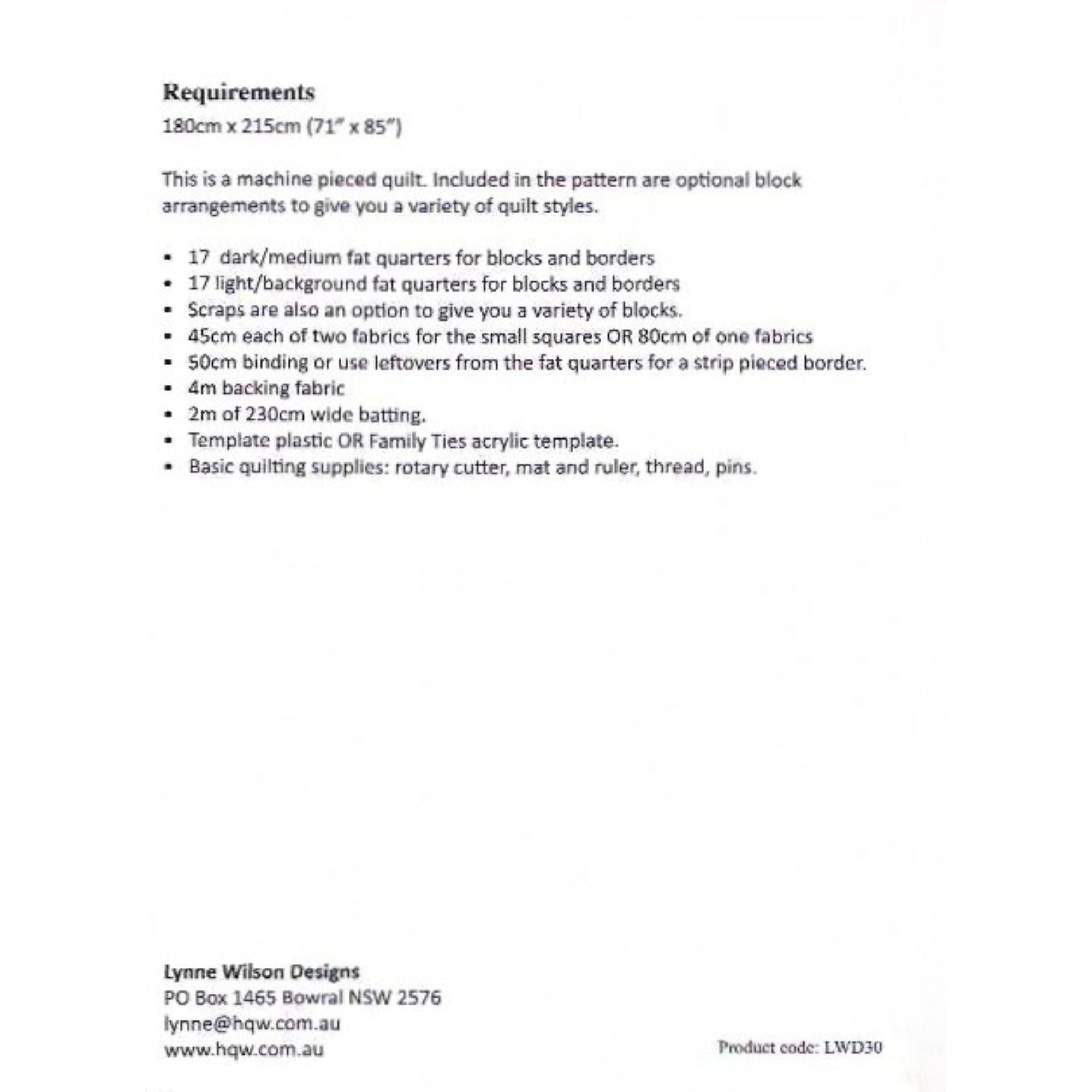 Lynne Wilson Designs - Family Ties Quilt Pattern