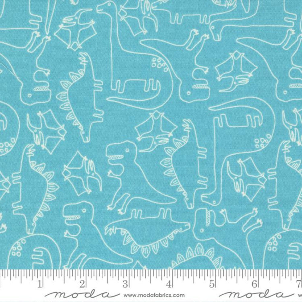 MODA Fabrics Stomp Stomp Roar Aqua Dinosaurs by Stacy Iest Hsu