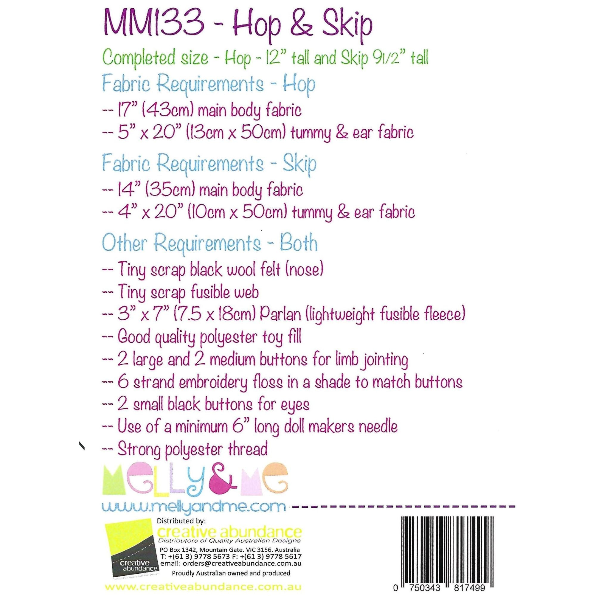 Melly and Me Soft Toy Pattern: Hop and Skip (Kangaroo)
