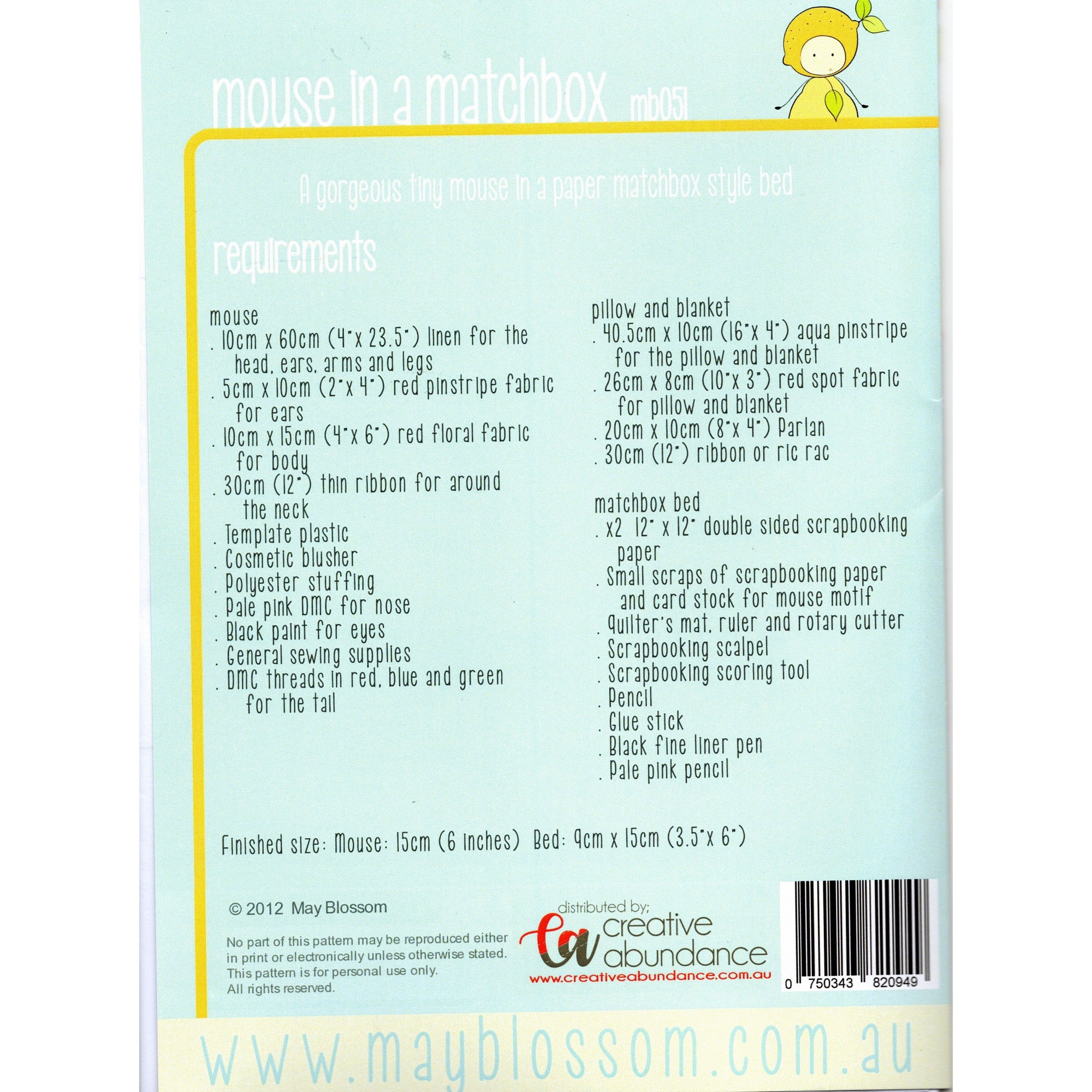 May Blossom Felt Sewing Pattern - Mouse in a Matchbox