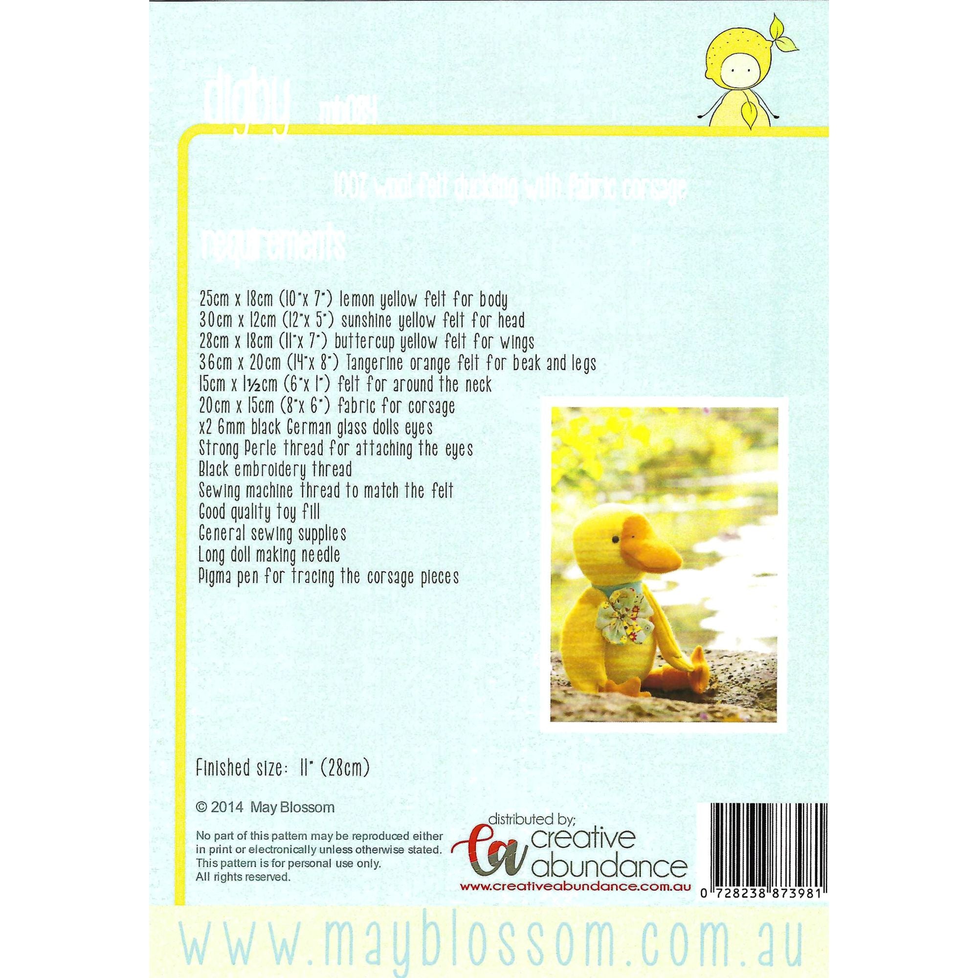 May Blossom Felt Pattern - Digby Duckling Back Cover