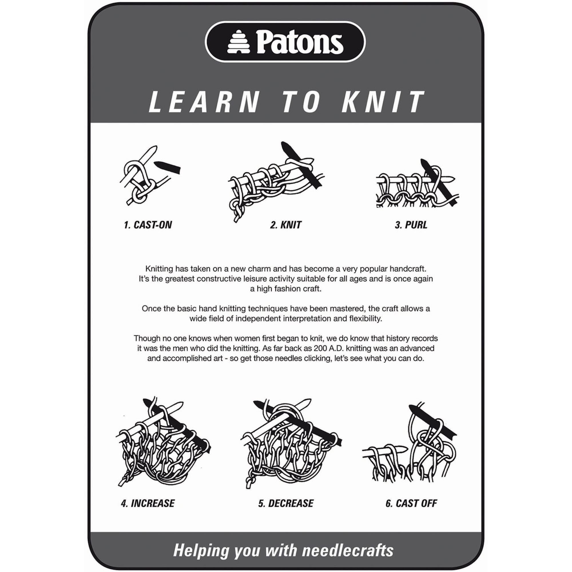 Patons: Learn to Knit Leaflet 12LTK