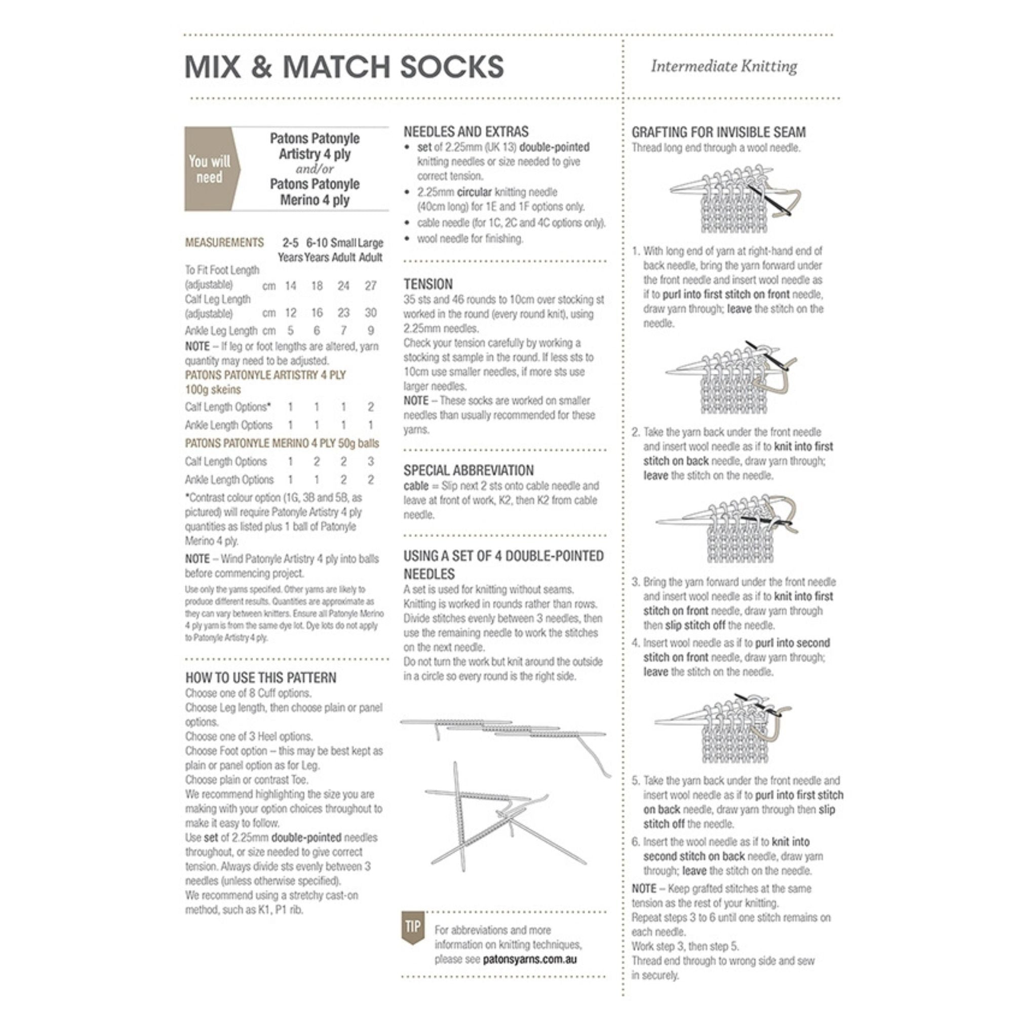 Patons: Mix and Match Socks Knitting Pattern 7023
