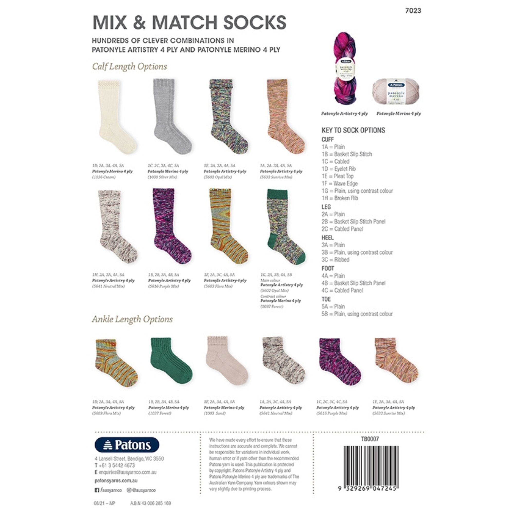 Patons: Mix and Match Socks Knitting Pattern 7023 Back Cover