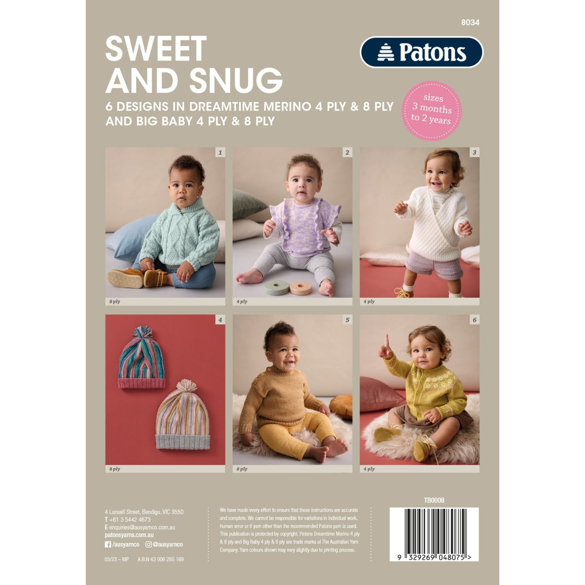 Patons: Sweet and Snug Knitting Patterns 8034 Back Cover